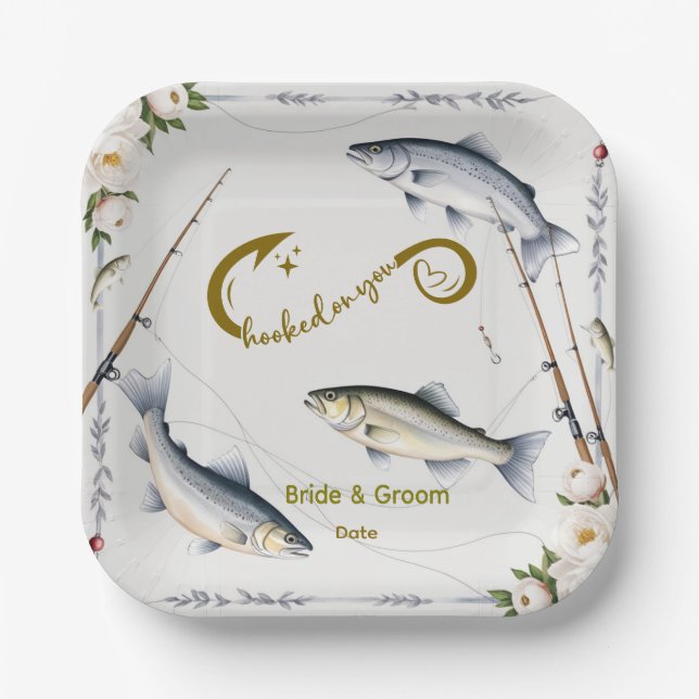 Thema Hochzeitsfischerei für Angelliebhaber Papier Pappteller (Vorderseite)