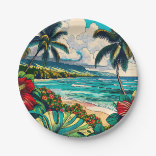 Thema hübsche Hawaiianische Insel Pappteller