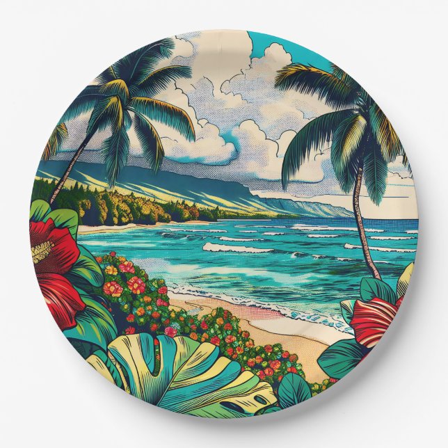 Thema hübsche Hawaiianische Insel Pappteller (Vorderseite)