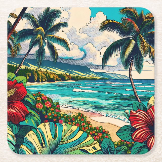 Thema hübsche Hawaiianische Insel Rechteckiger Pappuntersetzer (Vorderseite)