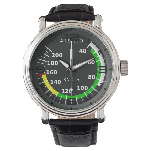 Thema Luftfahrt Black Leather Watch Armbanduhr (Vorderseite)