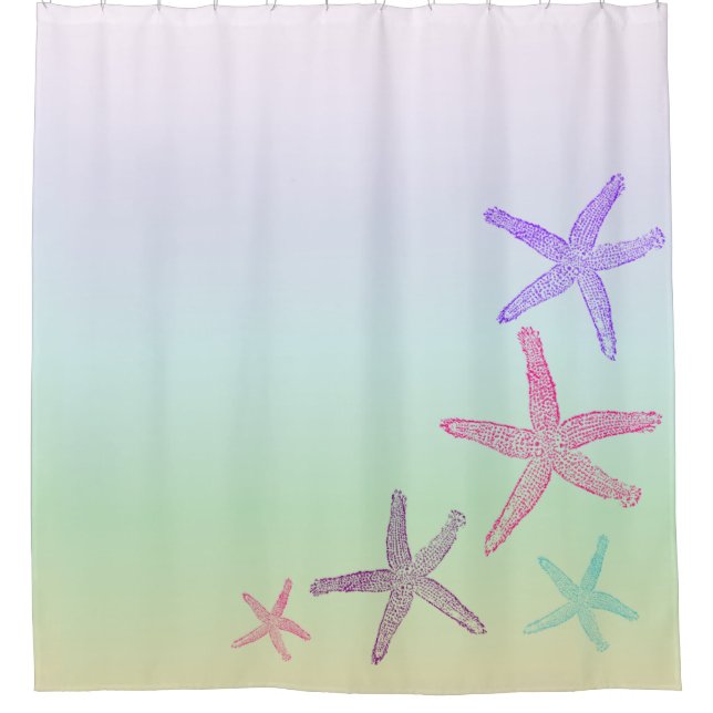 Thema Meeresfrüchte im Aqua-Pastel-Muster Duschvorhang (Vorderseite)