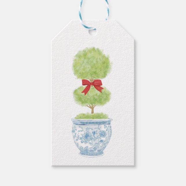 Thema mit Bow Christmas Chinoiserie Tag Geschenkanhänger (Vorderseite)