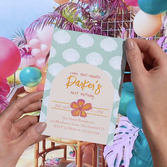 Thema "Muschel" des Party "Küstenstrand" Einladung (Get ready to shell-ebrate with this charming coastal beach party theme! )