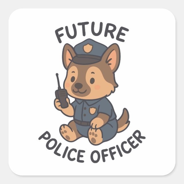 Thema "niedlicher Hund - Zukunft für Polizeibeamte Quadratischer Aufkleber (Vorderseite)
