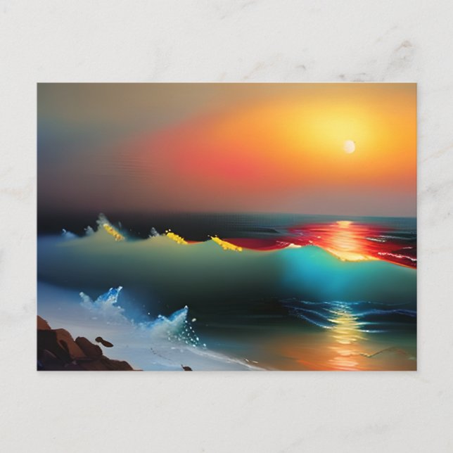 Thema "Ozean und Sonnenuntergang" Postkarte (Vorderseite)