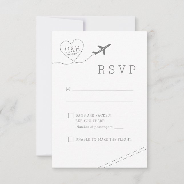 Thema Reisen Flugzeug Herz Retro Minimalistisch RSVP Karte (Vorderseite)