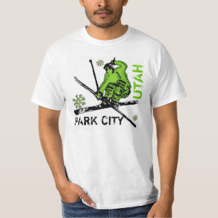 Thema-Skifahrer-Wertt-stück Park City Utah grüne T-Shirt