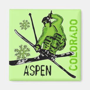 Thema-Skifahrermagnet Aspen Colorado grüner Magnet
