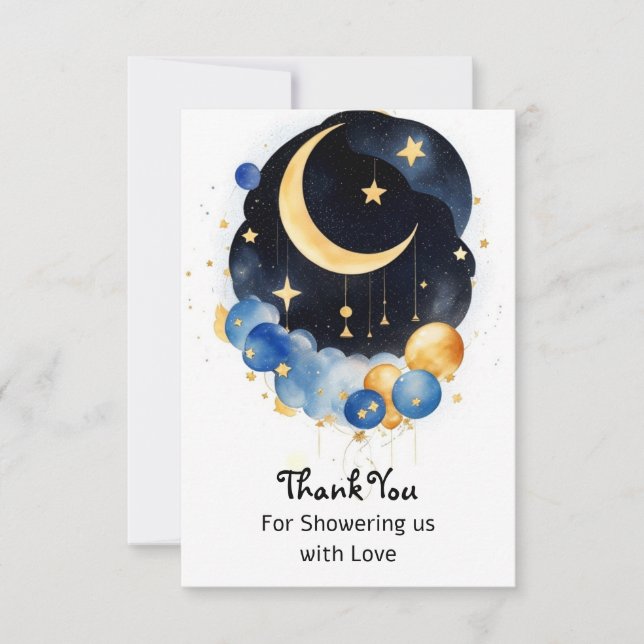 Thema "Sky Baby Shower Moon & Stars" Dankeskarte (Vorderseite)