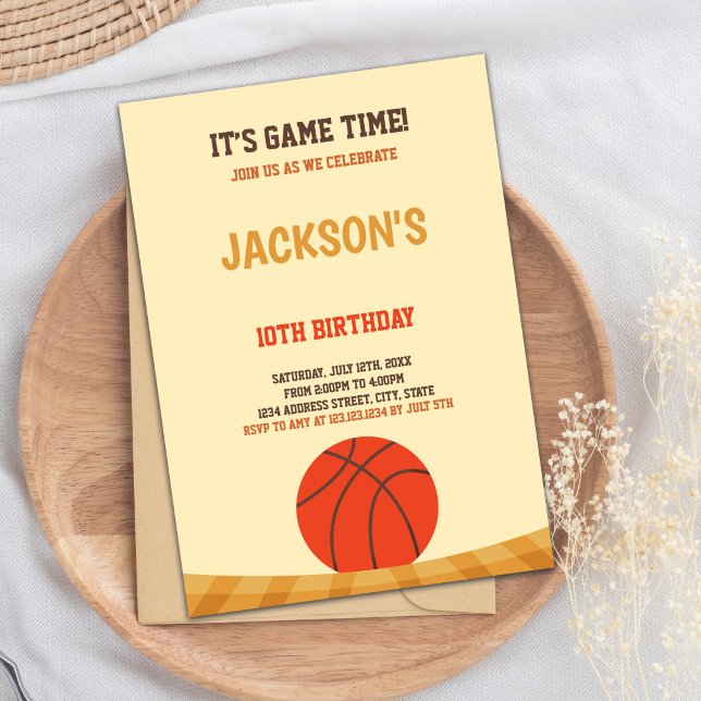 Thema Sport Party Einladung (Yellow Brown Basketball Invitations)