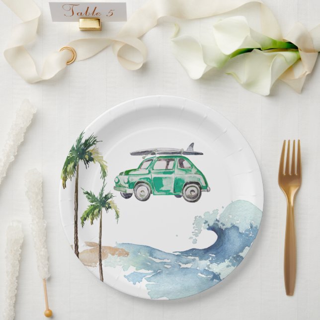 Thema Surfen Kinderdusche Einladung Beach Baby Pappteller (Hochzeit)