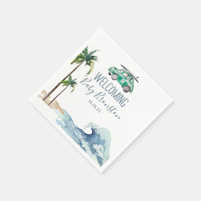 Thema Surfen Kinderdusche Einladung Beach Baby Serviette (Ecke)