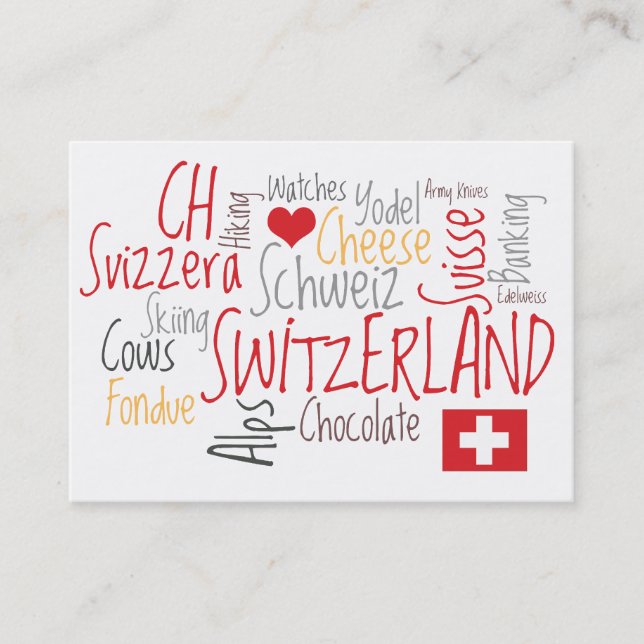 Thema-Tourismus-Visitenkarten der Schweiz Visitenkarte (Vorderseite)