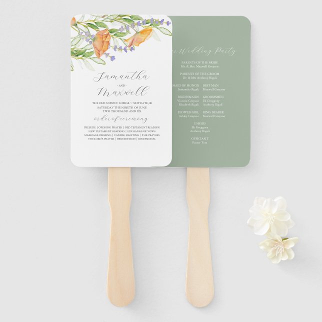 Thema Wildblume von Wasserfarben-Hochzeiten Fächer (Vorne und Hinten)