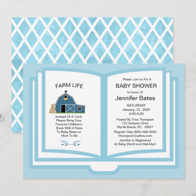 Thème Baby shower du livre agricole Invitation (Devant / Derrière)