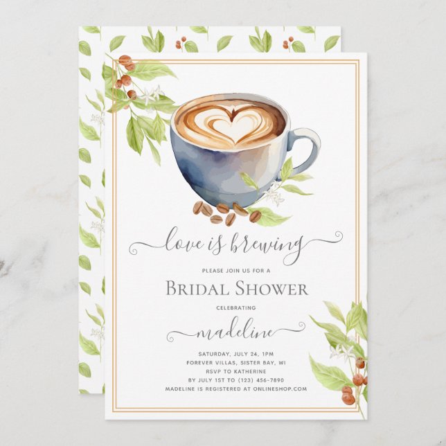 Thème café Bridal Show Invitation (Devant / Derrière)