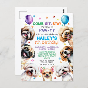 Thème de chien 7ème anniversaire Fête Invitation