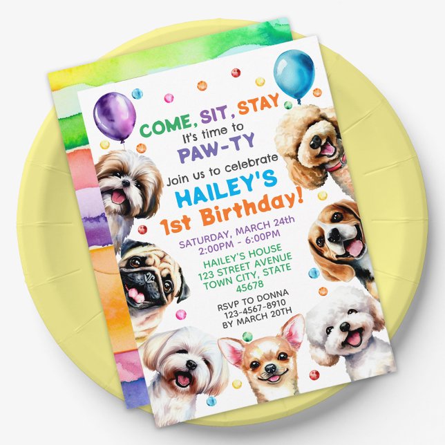 Thème de chien Anniversaire Fête Invitation (Créateur téléchargé)