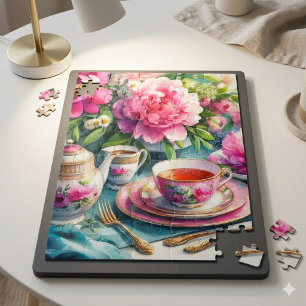 Thème de fête du thé vintage Roses peintes Puzzle