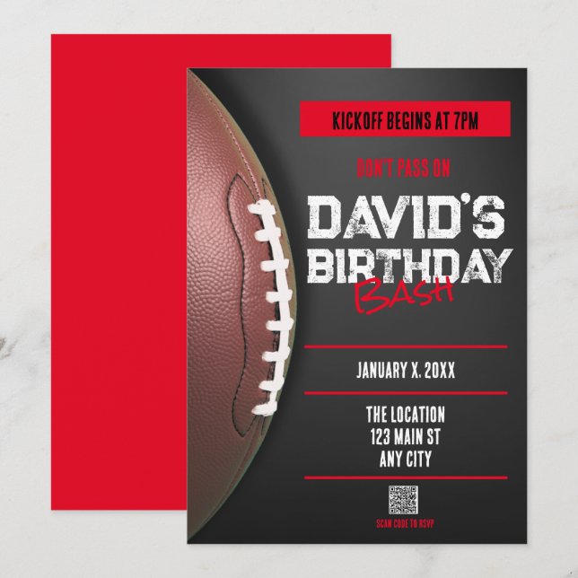 Thème de football QR Code Anniversaire Invitation (Devant / Derrière)