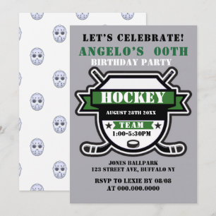Thème de hockey vert Invitations de la fête d'anni