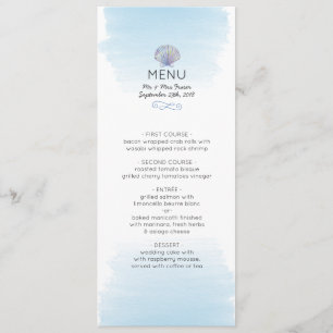 Thème de la couleur de l'eau Carte du menu Mariage