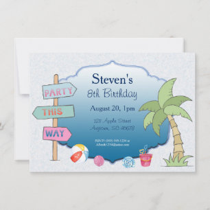 Thème de plage Invitation personnalisée cinq ligne