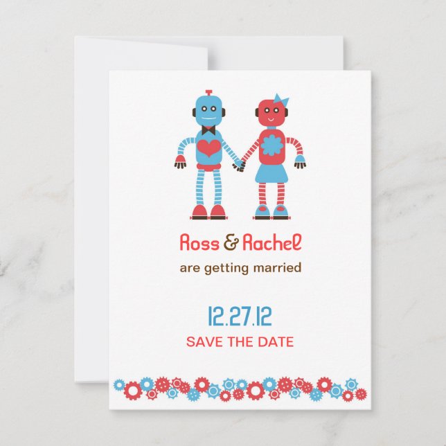 Thème de robot mignon pour mariage Save the Date (Devant)