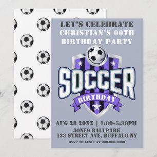 Thème de soccer violet Invitations de fête d'anniv