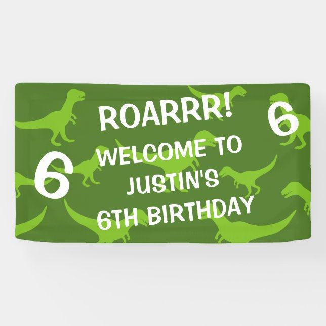 Thème dinosaure T-rex Bannière d'accueil fête d'an (Horizontal)