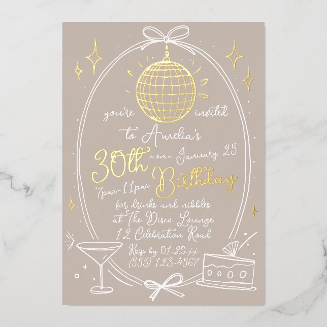 Thème Disco 30e anniversaire Invitation Real (Recto)