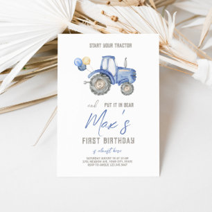Thème du Tracteur bleu Anniversaire Invitation