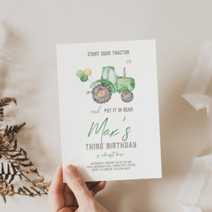 Thème du Tracteur vert Invitation d'anniversaire