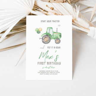 Thème du Tracteur vert Invitation d'anniversaire