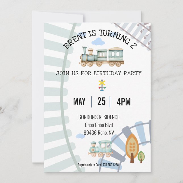 Thème du train Invitation d'anniversaire (Devant)