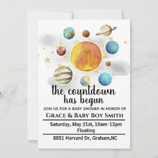 Thème Espace Bébé Douche Invitations