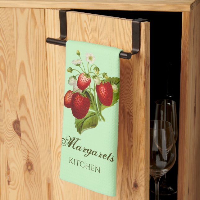 Thème fraise Vert Serviette personnalisée de cuisi (Pliage en tiers)