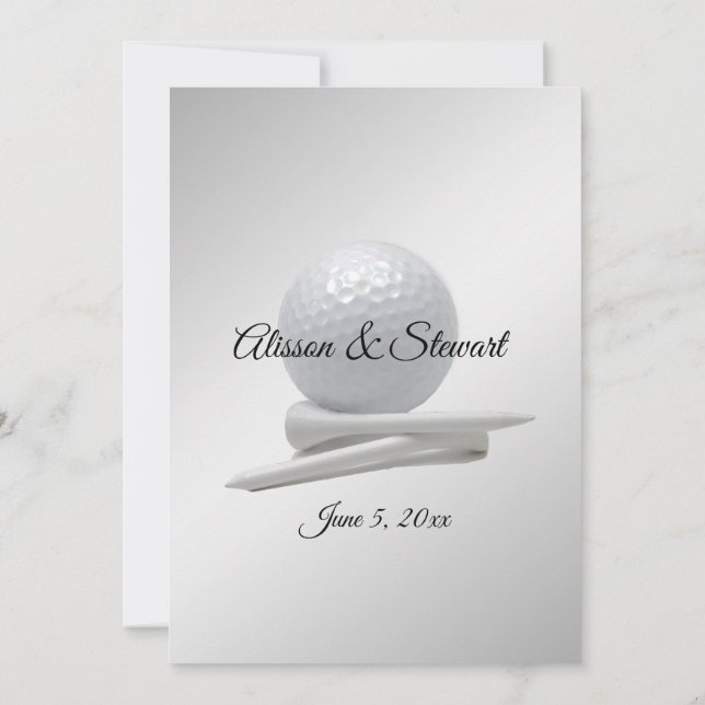 Thème Mariage de golf Invitations Argent (Dos)