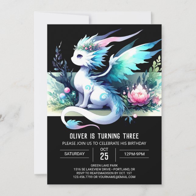 Theme Modern Dragon Birthday Einladung (Vorderseite)