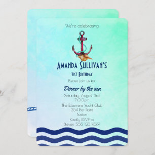 Thème Nautique Avec Ancre Anniversaire Invitation