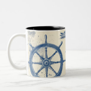 Thème nautique Mug en céramique avec Ancre, Helm,