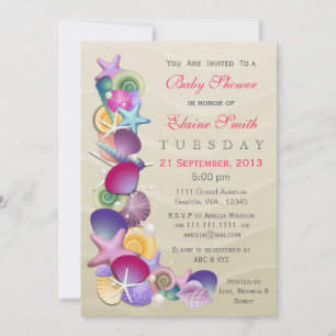 thème océan sablonneux Baby shower rose Invitation