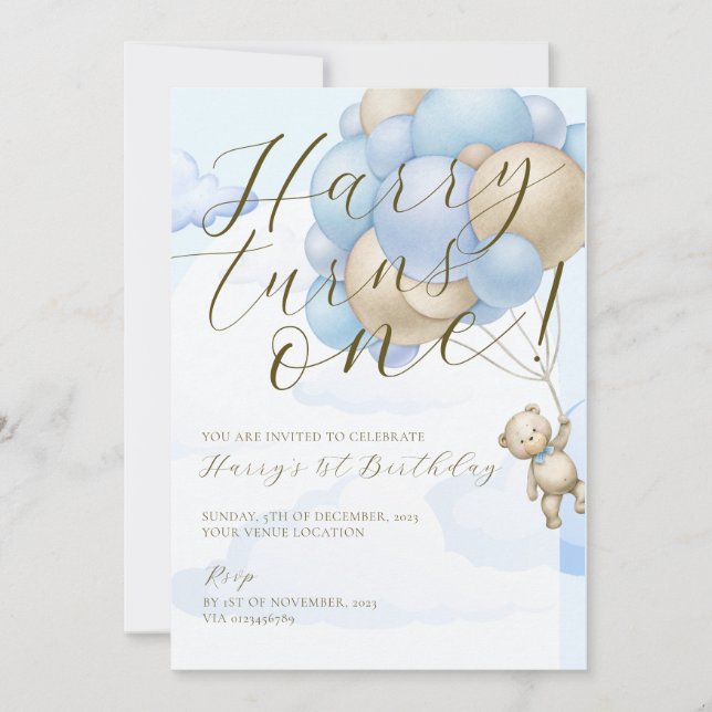 Thème Ours Enfants 1er Anniversaire Invitation (Devant)