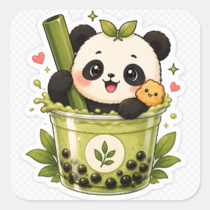 Thème Panda Mignon Matcha Bubble Tea Autocollant