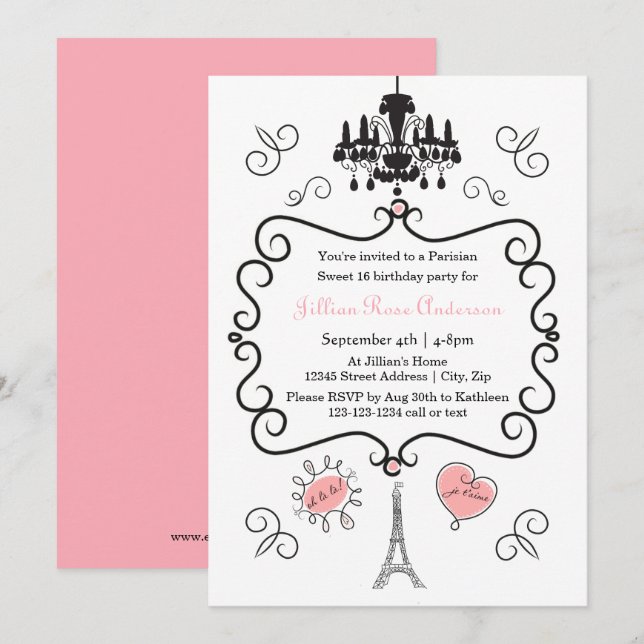 Thème Parisien - Invitation de fête d'anniversaire (Devant / Derrière)