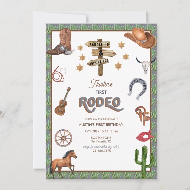 Thème Rodeo | 1er anniversaire Invitations (Devant)
