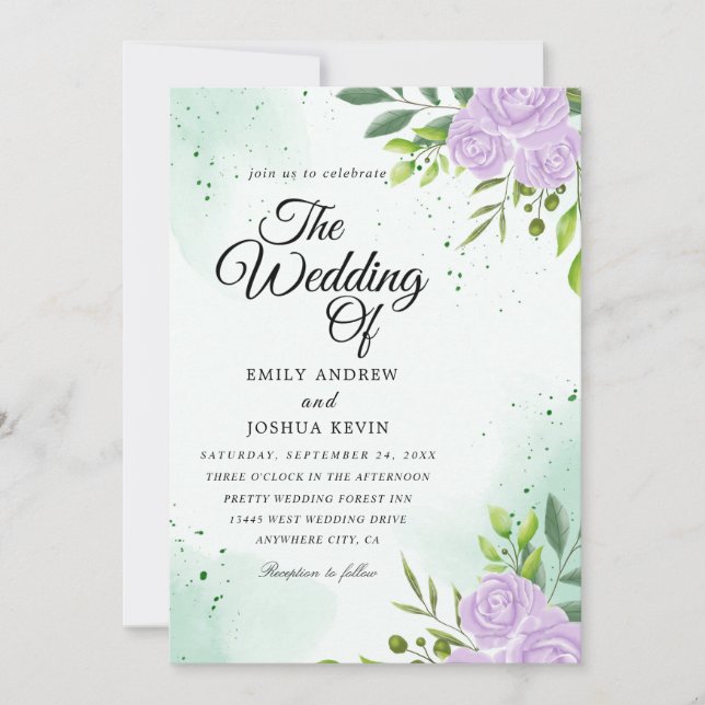 thème vert et invitation à un mariage violet (Devant)