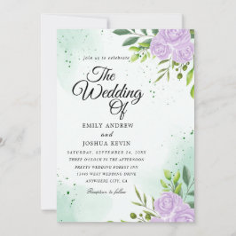 thème vert et invitation à un mariage violet