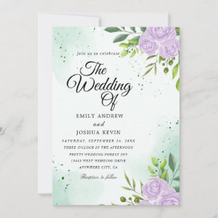 thème vert et invitation à un mariage violet
